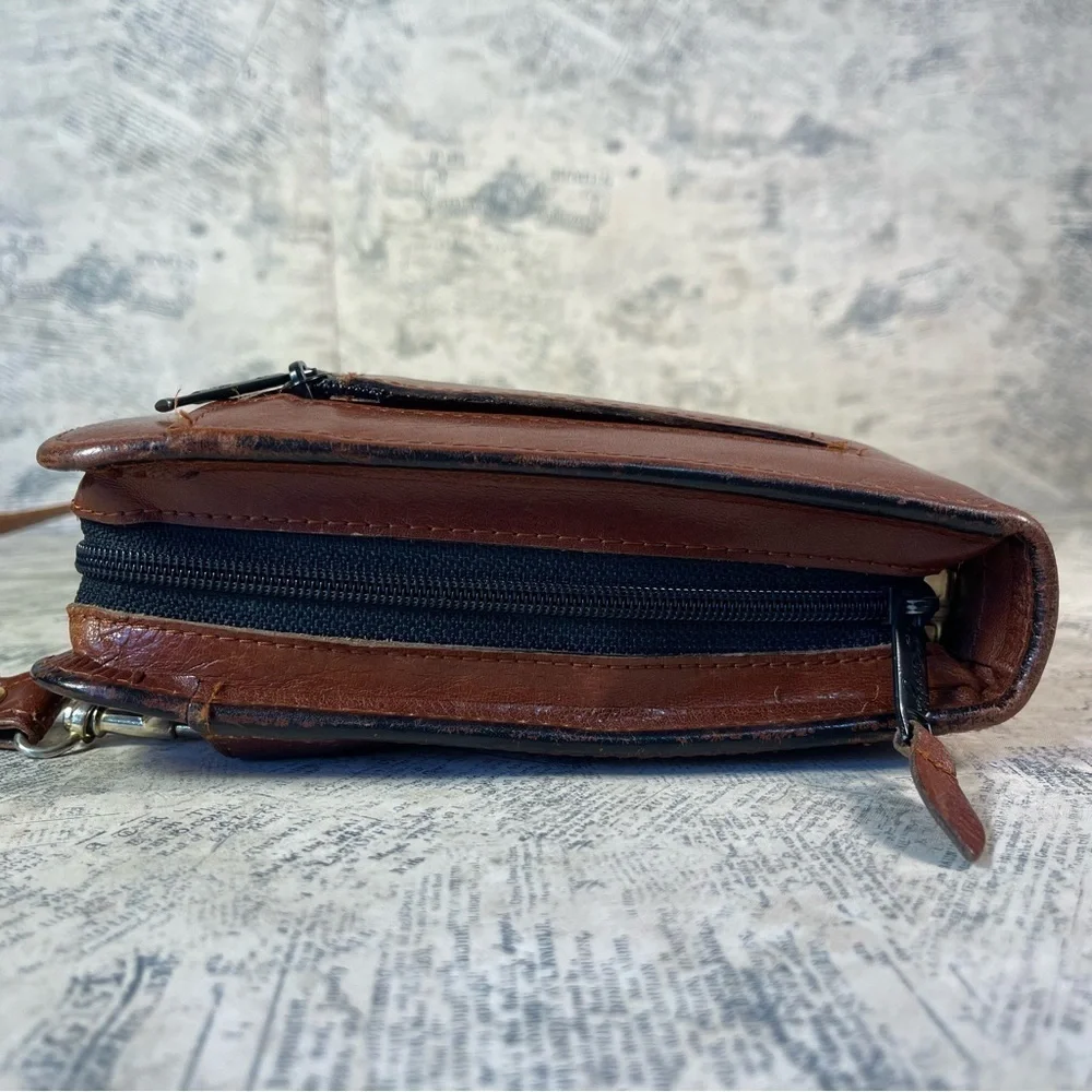 Vintage Scully Brown Leather 3-Ring Binder Planner Organizer Zip Portfolio